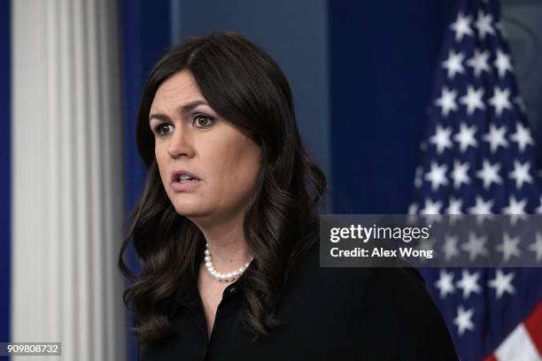 White House Press Secretary Sarah Sanders speaks during the White House daily briefing in the James Brady Press Briefing Room at the White House...