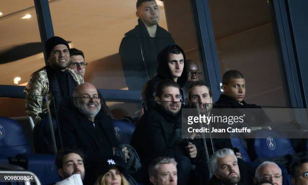 Dani Alves aka Daniel Alves, Thiago Motta, Marco Verratti, Lassana Diarra, Kylian Mbappe of PSG attend the French National Cup match between Paris...