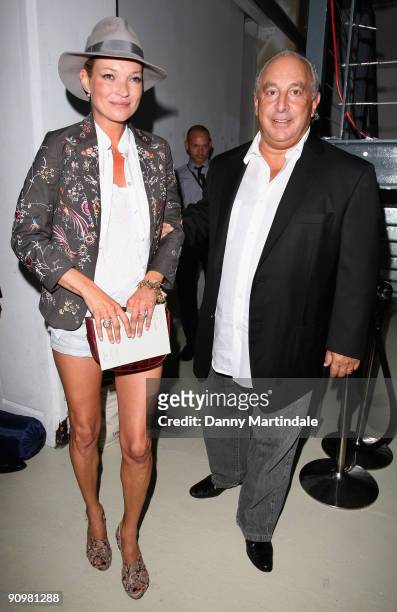 Kate Moss and Philip Green attend the Topshop Unique show at London Fashion Week Spring/Summer 2010 on September 20, 2009 in London, United Kingdom.