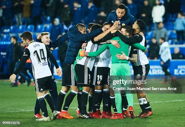 Player of Valencia CF celebrates after winning the match against Alaves after the penalti shoot-out during the Copa del Rey, Quarter Final, second...