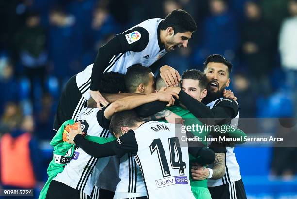 Player of Valencia CF celebrates after winning the match against Alaves after the penalti shoot-out during the Copa del Rey, Quarter Final, second...