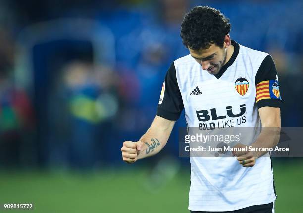 Daniel Parejo of Valencia CF celebrates after winning the match against Alaves after the penalti shoot-out during the Copa del Rey, Quarter Final,...