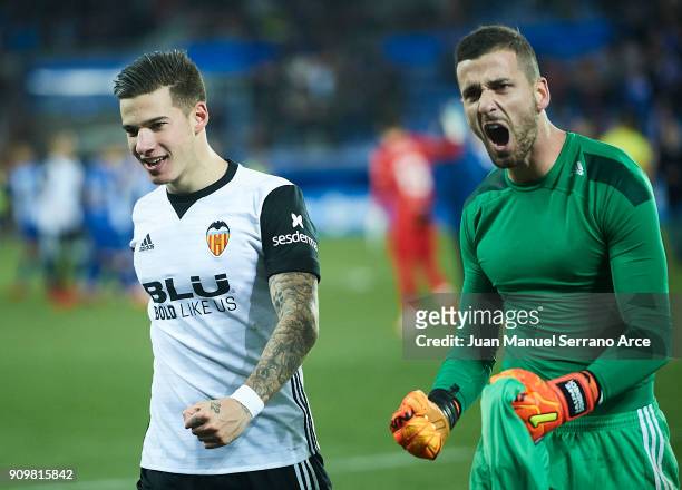 Jaume Domenech of Valencia CF celebrates after winning the match against Alaves after the penalti shoot-out during the Copa del Rey, Quarter Final,...