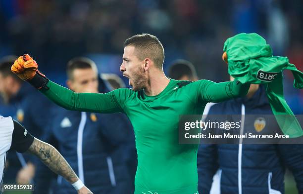 Jaume Domenech of Valencia CF celebrates after winning the match against Alaves after the penalti shoot-out during the Copa del Rey, Quarter Final,...