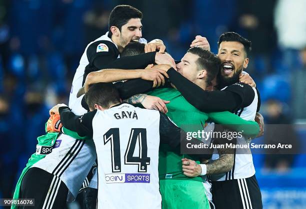Players of Valencia CF celebrates after winning the match against Alaves after the penalti shoot-out during the Copa del Rey, Quarter Final, second...