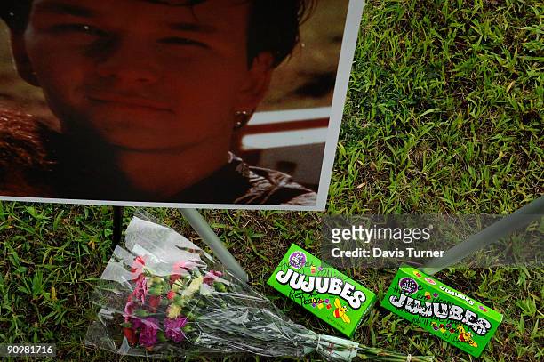 Fans leave offerings at a memorial service for actor Patrick Swayze on September 19 in Lake Lure, North Carolina. Fans turned out to honor the...