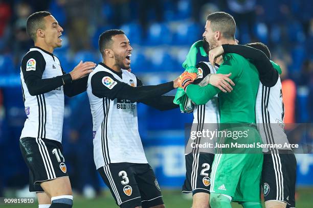 Players of Valencia CF celebrate after winning the match against Alaves after the penalti shoot-out during the Copa del Rey, Quarter Final, second...