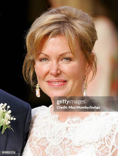Eimear Montgomerie leaves St. Nicholas Church after her wedding to Nick Cook on September 20, 2009 in Cranleigh, England.