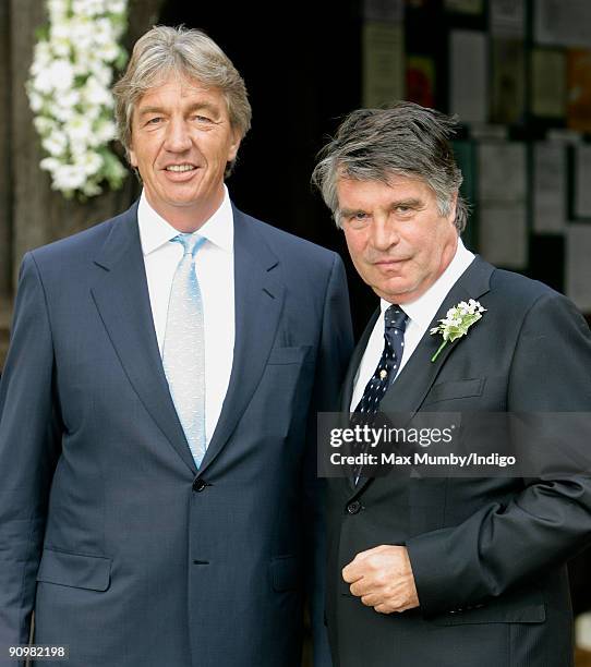 Nick Cook and Oliver Tobias arrive a St. Nicholas Church for Nick's wedding to Eimear Montgomerie on September 20, 2009 in Cranleigh, England.