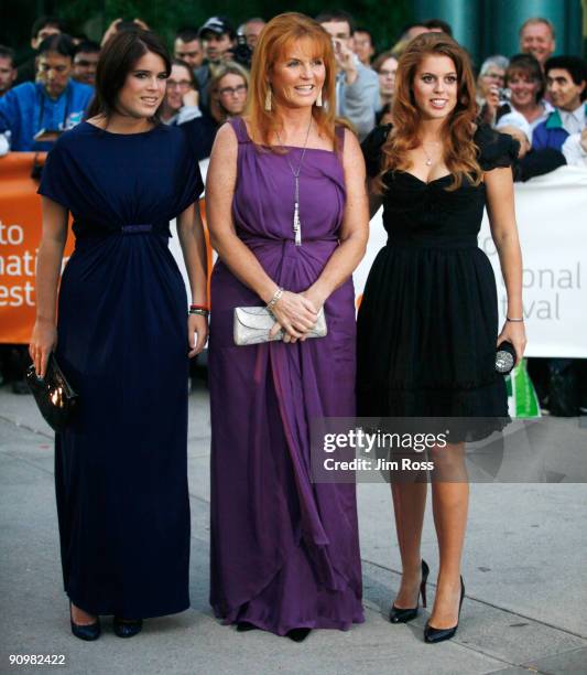 Princess Eugenie Ferguson, Sarah Ferguson,the Duchess of York, and Princess Beatrice Ferguson attend the premiere of "Young Victoria" at the Roy...