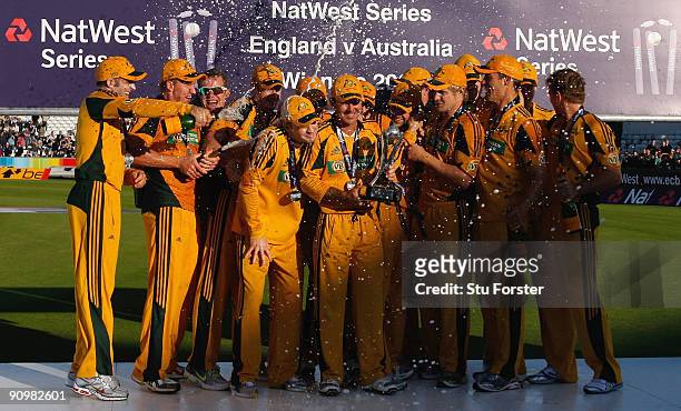 Australia captain Ricky Ponting and the Australian team celebrate their 6-1 series victory after the 7th NatWest ODI between England and Australia at...