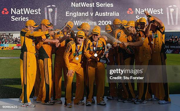 Australia captain Ricky Ponting and the Australian team celebrate their 6-1 series victory after the 7th NatWest ODI between England and Australia at...