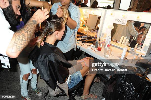 General view backstage at the Matthew Williamson show during London Fashion Week, on September 20, 2009 in London, England.