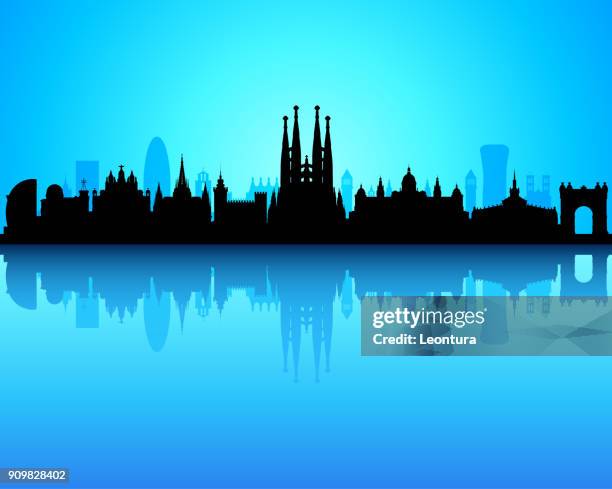 barcelona skyline (all buildings are complete and moveable) - gothic quarter stock illustrations