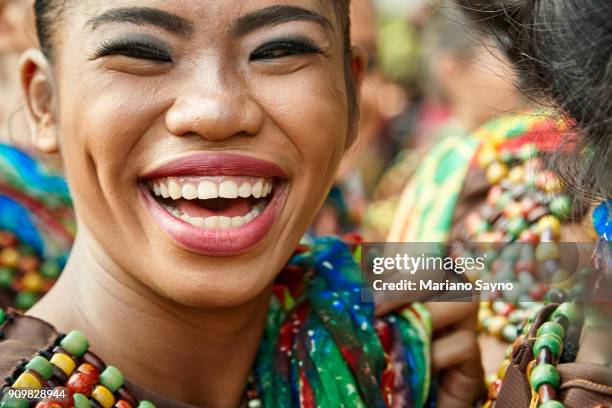 beautiful filipina wearing ethnical costume in festival - dinagyang festival stock pictures, royalty-free photos & images