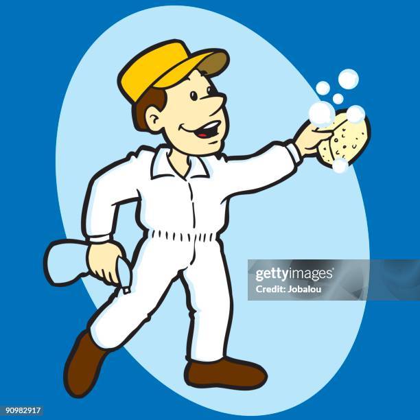window washing worker - sanitation worker stock illustrations