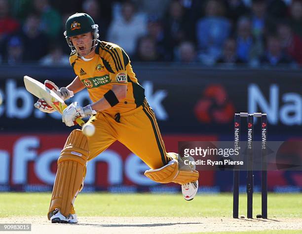 Michael Clarke of Australia makes a call during the 7th NatWest One Day International between England and Australia at The Riverside on September 20,...