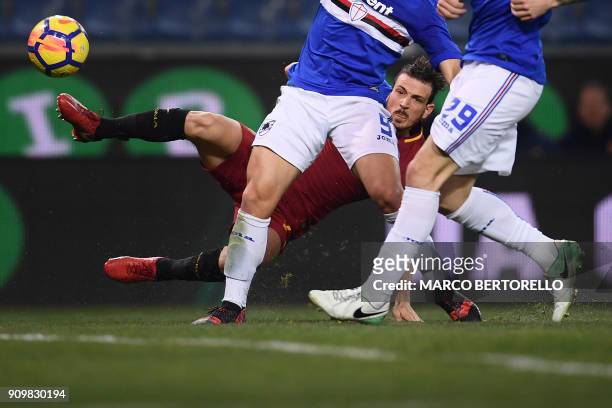 Roma's Italian midfielder Alessandro Florenzi vies for the ball during the Italian Serie A football match between Sampdoria and AS Roma on January...