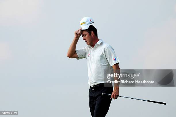 Richard Green of Australia reacts during the fourth round of the Austrian Golf Open at Fontana Golf Club on September 20, 2009 in Vienna, Austria.