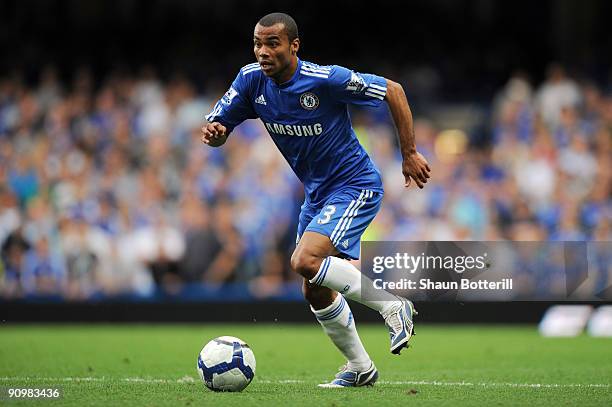 Ashley Cole of Chelsea in action during the Barclays Premier League match between Chelsea and Tottenham Hotspur at Stamford Bridge on September 20,...