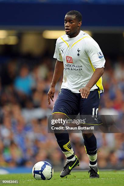 Sebastien Bassong of Tottenham Hotspur in action during the Barclays Premier League match between Chelsea and Tottenham Hotspur at Stamford Bridge on...