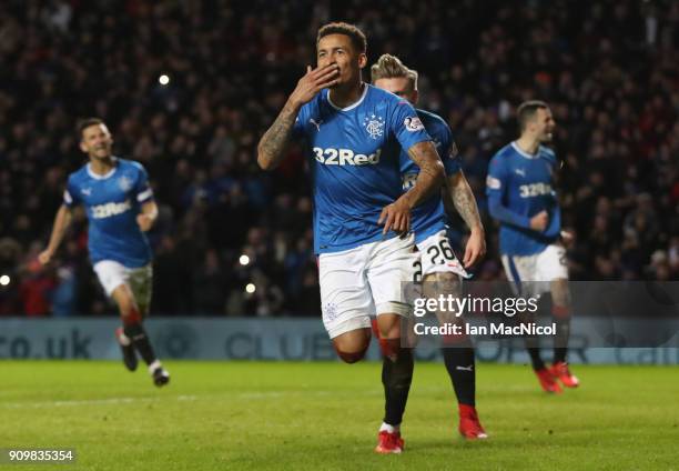 James Tavernier of Rangers celebrates after he scores a penalty during the Ladbrokes Scottish Premiership match between Rangers and Aberdeen at Ibrox...