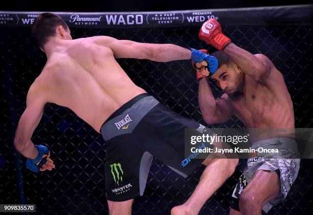 Rory MacDonald and Douglas Lima in their Welterweight World Title fight at Bellator 192 at The Forum on January 20, 2018 in Inglewood, California....