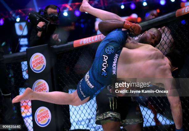 Chael Sonnen as he defeated Quinton Jackson in their Heavyweight World Title fight at Bellator 192 at The Forum on January 20, 2018 in Inglewood,...