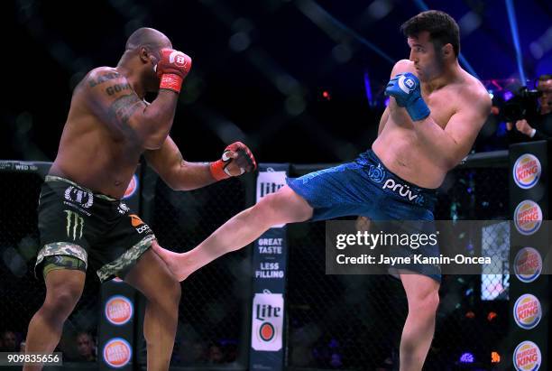 Chael Sonnen as he defeated Quinton Jackson in their Heavyweight World Title fight at Bellator 192 at The Forum on January 20, 2018 in Inglewood,...