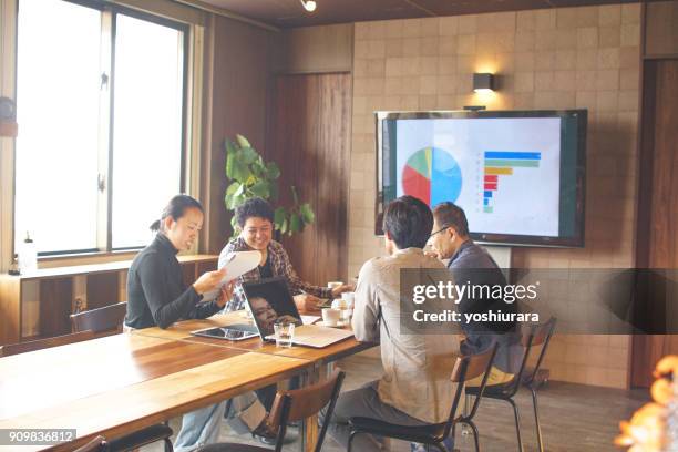 men and women meeting in the japanese office - old trying to look young stock pictures, royalty-free photos & images