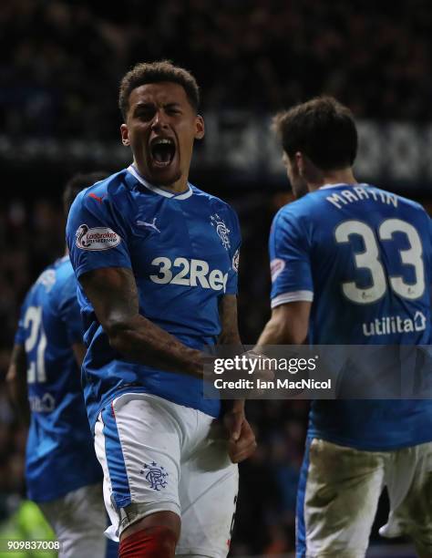 James Tavernier of Rangers celebrates after he scores a penalty during the Ladbrokes Scottish Premiership match between Rangers and Aberdeen at Ibrox...