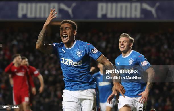 James Tavernier of Rangers celebrates after he scores a penalty during the Ladbrokes Scottish Premiership match between Rangers and Aberdeen at Ibrox...