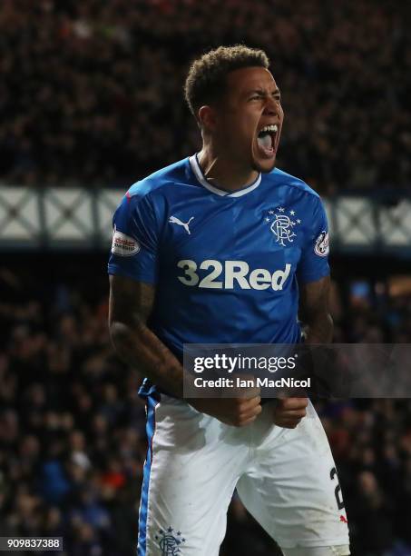 James Tavernier of Rangers celebrates after he scores a penalty during the Ladbrokes Scottish Premiership match between Rangers and Aberdeen at Ibrox...