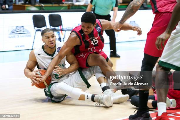 Myles Hesson of Nanterre and Malcolm Hill of Bonn during the Basket ball Champions League match between Nanterre and Bonn on January 24, 2018 in...