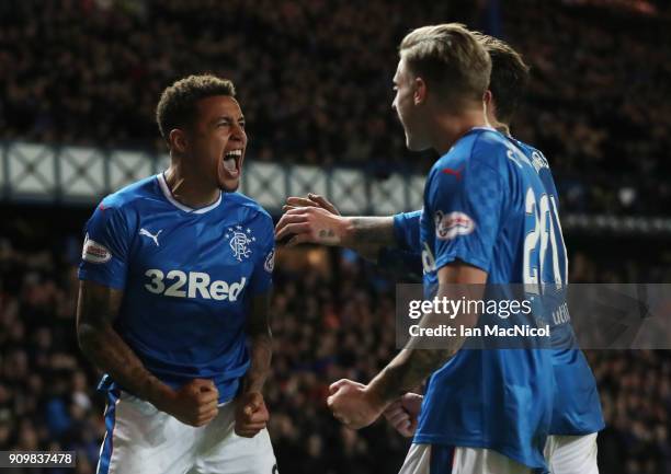 James Tavernier of Rangers celebrates after he scores a penalty during the Ladbrokes Scottish Premiership match between Rangers and Aberdeen at Ibrox...