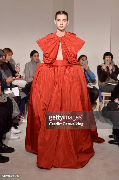 Model walks the runway at the Valentino Spring Summer 2018 fashion show during Paris Haute Couture Fashion Week on January 24, 2018 in Paris, France.