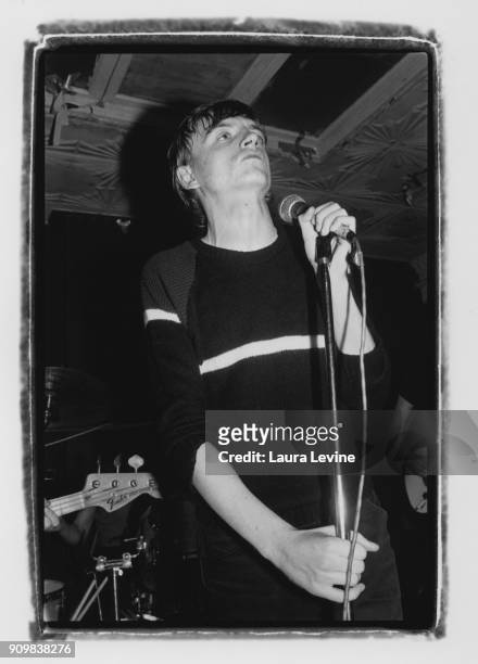 Mark E. Smith of the rock band The Fall performs at Maxwell's in 1981 in Hoboken, New Jersey.