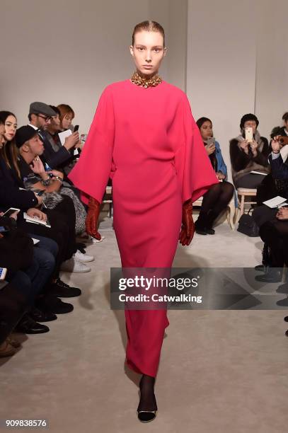 Model walks the runway at the Valentino Spring Summer 2018 fashion show during Paris Haute Couture Fashion Week on January 24, 2018 in Paris, France.