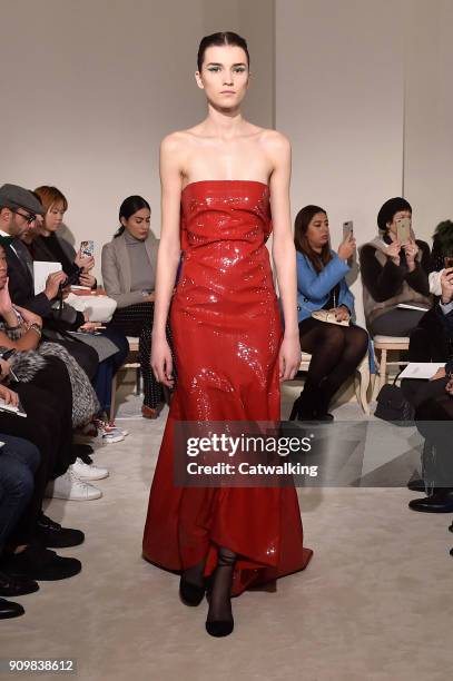 Model walks the runway at the Valentino Spring Summer 2018 fashion show during Paris Haute Couture Fashion Week on January 24, 2018 in Paris, France.