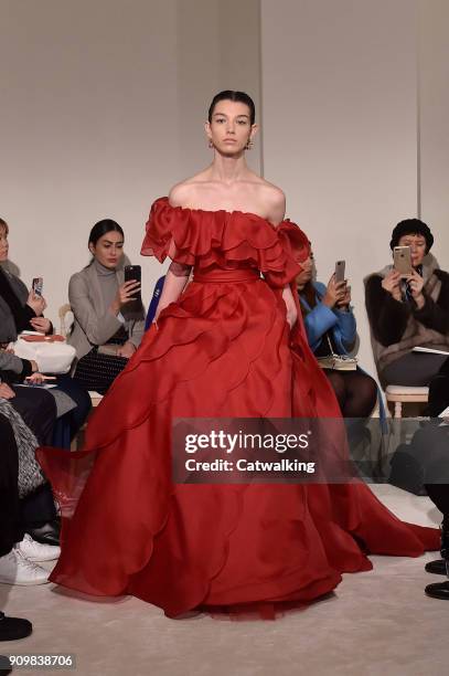 Model walks the runway at the Valentino Spring Summer 2018 fashion show during Paris Haute Couture Fashion Week on January 24, 2018 in Paris, France.