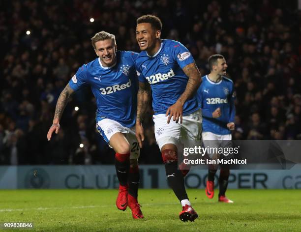 James Tavernier of Rangers celebrates after he scores a penalty during the Ladbrokes Scottish Premiership match between Rangers and Aberdeen at Ibrox...