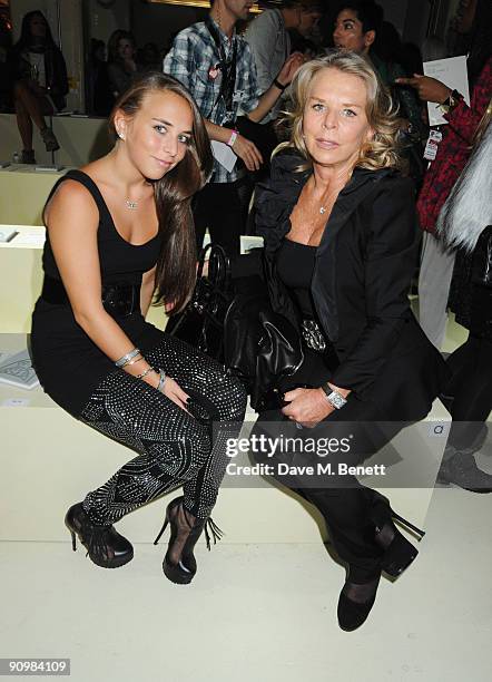 Chloe and Tina Green attend the Unique show during London Fashion Week, on September 20, 2009 in London, England.