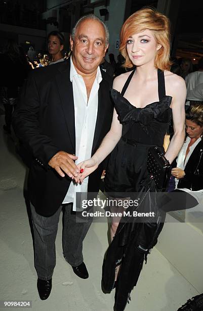 Sir Philip Green and Nicola Roberts attend the Unique show during London Fashion Week, on September 20, 2009 in London, England.