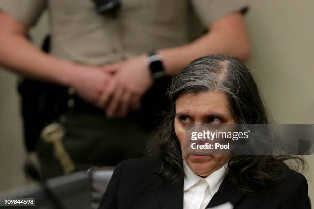 Louise Anna Turpin, accused of abusing and holding 13 children captive, appears in court on January 24, 2018 in Riverside, California. According to...