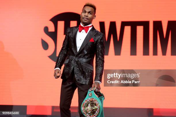 Jermell Charlo addresses the media during the 2018 Showtime Championship Boxing Event at Cipriani 42nd Street on January 24, 2018 in New York City.