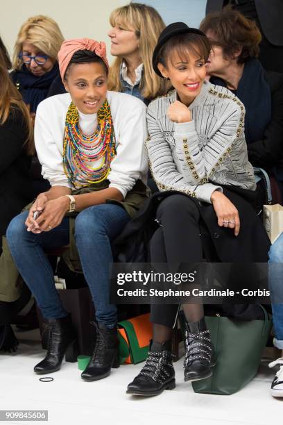 Imany and Sonia Rolland attends the Bonpoint Winter 2018 show as part of Paris Fashion Week January 24, 2018 in Paris, France.