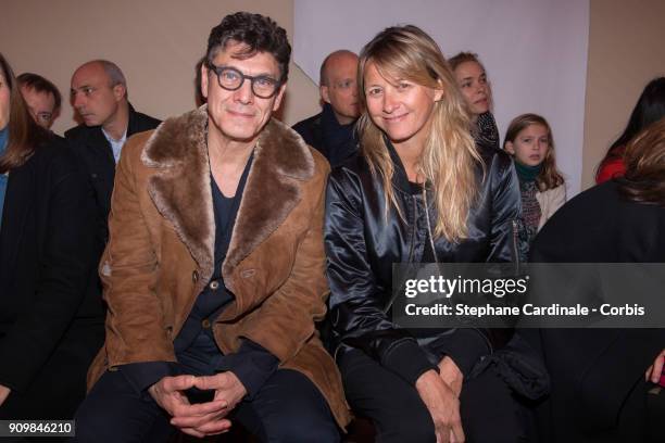 Marc and Sarah Lavoine attend the Bonpoint Winter 2018 show as part of Paris Fashion Week January 24, 2018 in Paris, France.