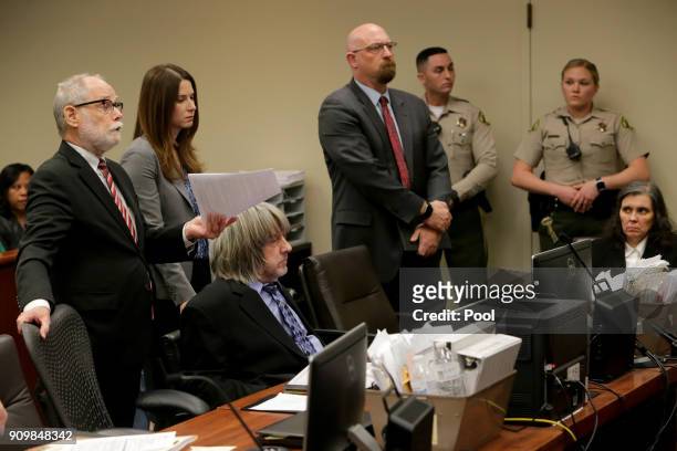 Louise Anna Turpin and David Allen Turpin, accused of abusing and holding their 13 children captive, appear with attorneys David Macher, Alison Lowe...