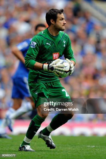 Carlo Cudicini of Spurs in action during the Barclays Premier League match between Chelsea and Tottenham Hotspur at Stamford Bridge on September 20,...