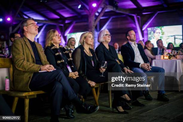 Flavio Riberio, Lucineide Pinheiro, Nadja Swarovski, Dean Teri Schwartz and Rupert Adams attend the Swarovski Dinner and Film Preview 3 during the...